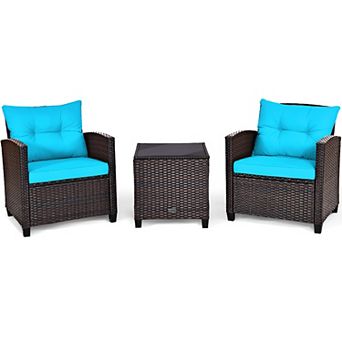 Costway 3 pc Patio Rattan Furniture Set Cushioned Conversation Set Sofa