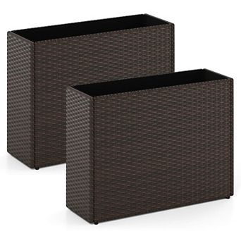 Costway 2 pc 24" Tall PE Rattan Planter Box with Removable Liner for Front Porch Patio