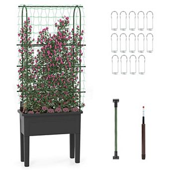 Costway Raised Garden Bed Planter Box with Climbing Trellis Water Level Indicator