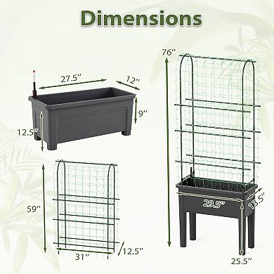 Costway Raised Garden Bed Planter Box with Climbing Trellis Water Level Indicator