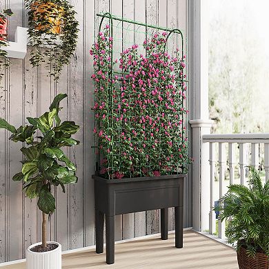 Costway Raised Garden Bed Planter Box with Climbing Trellis Water Level Indicator