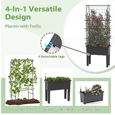 Costway Raised Garden Bed Planter Box with Climbing Trellis Water Level Indicator