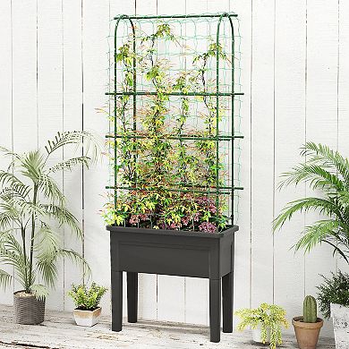 Costway Raised Garden Bed Planter Box with Climbing Trellis Water Level Indicator