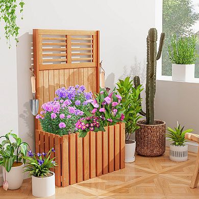 Costway 1 PCS Wooden Plant Stand Raised Garden Bed with Trellis & Planter Box Privacy Screen