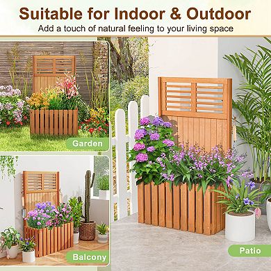 Costway 1 PCS Wooden Plant Stand Raised Garden Bed with Trellis & Planter Box Privacy Screen