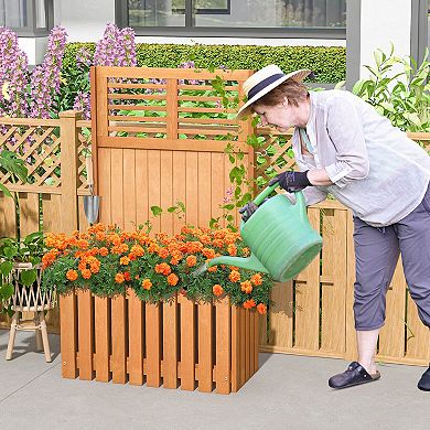 Costway 1 PCS Wooden Plant Stand Raised Garden Bed with Trellis & Planter Box Privacy Screen