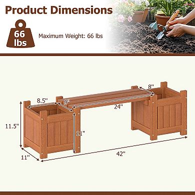 Costway Wood Planter Box with Bench Open-Ended Base & Teak Oil Finish for Flowerpots