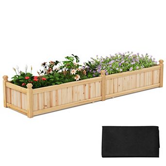 Costway Wooden Raised Garden Bed Outdoor Rectangular Planter Box whth Drainage Holes, Natural