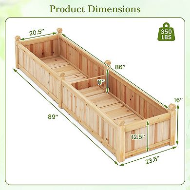 Costway Wooden Raised Garden Bed Outdoor Rectangular Planter Box whth Drainage Holes, Natural