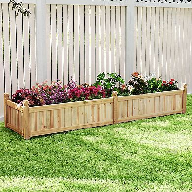 Costway Wooden Raised Garden Bed Outdoor Rectangular Planter Box whth Drainage Holes, Natural