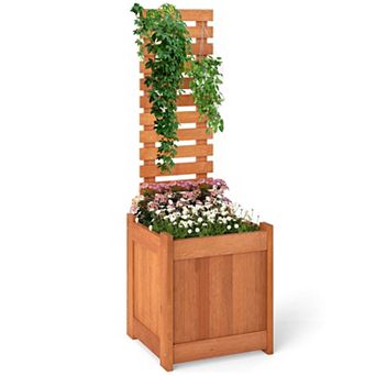 Costway 1 pc Wooden Raised Garden Bed Elevated Patio Yard Planter Box with Trellis Open-Ended
