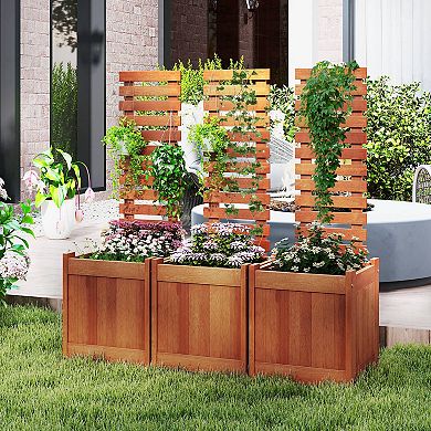 Costway 1 PCS Wooden Raised Garden Bed Elevated Patio Yard Planter Box with Trellis Open-Ended