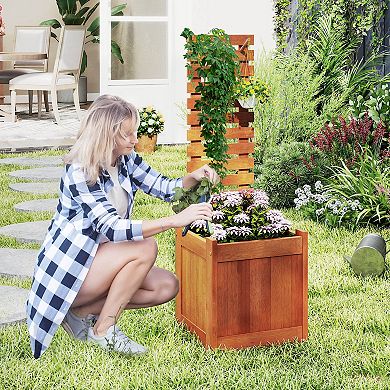 Costway 1 PCS Wooden Raised Garden Bed Elevated Patio Yard Planter Box with Trellis Open-Ended