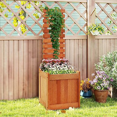 Costway 1 PCS Wooden Raised Garden Bed Elevated Patio Yard Planter Box with Trellis Open-Ended
