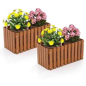 Costway 2 pc Solid Wood Patio Furniture Outdoor Slat style flower planter box flowerpot