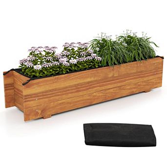 Costway Raised Garden Bed Wood Rectangular Planter Box with 2 Drainage Holes Outdoor