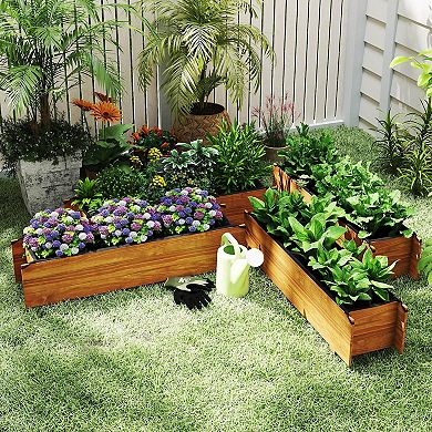 Costway Raised Garden Bed Wood Rectangular Planter Box with 2 Drainage Holes Outdoor