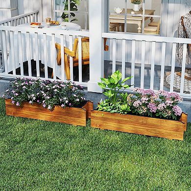 Costway Raised Garden Bed Wood Rectangular Planter Box with 2 Drainage Holes Outdoor