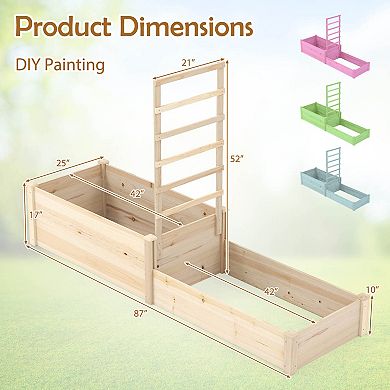 Costway 87" Raised Garden Bed with Trellis 2 Planter Boxes Open-ended Base for Patio
