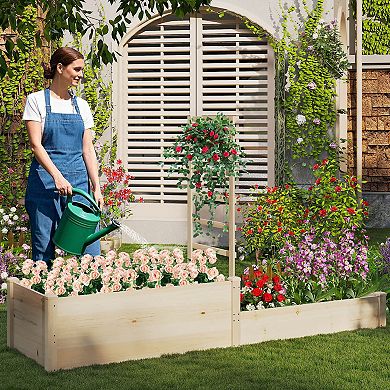 Costway 87" Raised Garden Bed with Trellis 2 Planter Boxes Open-ended Base for Patio