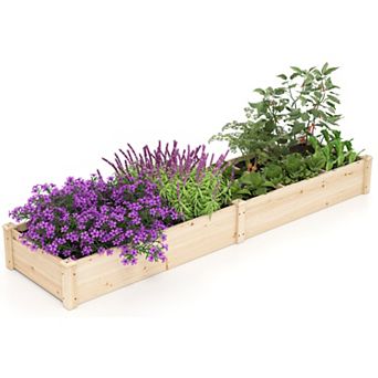 Costway Wooden Raised Garden Bed, Elevated Patio Planter with 7 Planting Compartments for Flower