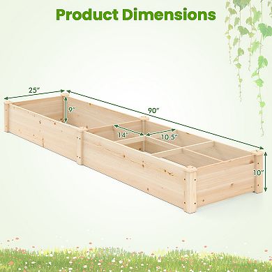 Costway Wooden Raised Garden Bed, Elevated Patio Planter with 7 Planting Compartments for Flower
