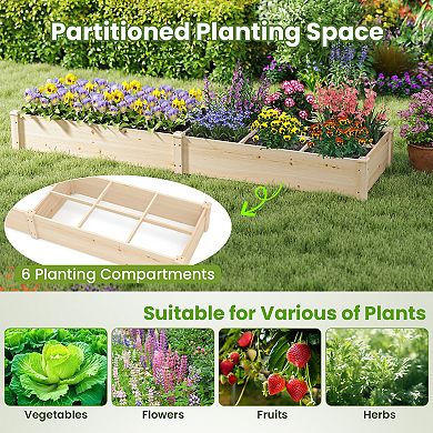 Costway Wooden Raised Garden Bed, Elevated Patio Planter with 7 Planting Compartments for Flower