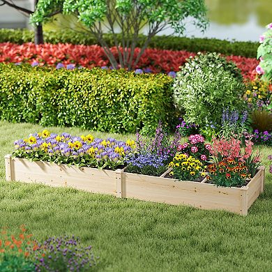 Costway Wooden Raised Garden Bed, Elevated Patio Planter with 7 Planting Compartments for Flower