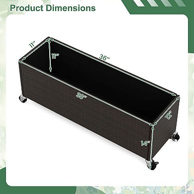 Costway 2 PCS Raised Garden Bed All-Weather PE Rattan Wicker Patio Planter Box with Wheels
