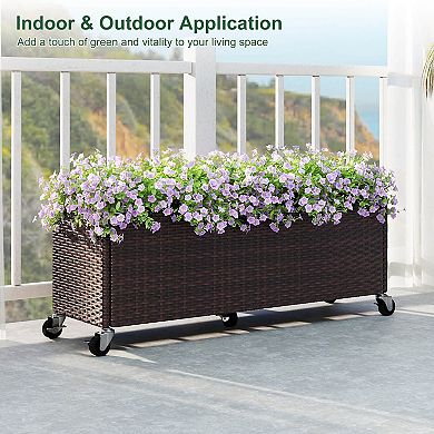 Costway 2 PCS Raised Garden Bed All-Weather PE Rattan Wicker Patio Planter Box with Wheels