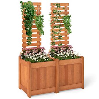 Costway 2 pc Wooden Raised Garden Bed Elevated Yard Planter Box with Trellis Open-Ended