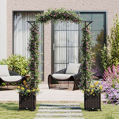 Costway 82”L x 99”H Garden Arch Trellis with 2 Self-watering Planter Boxes for Party Yard Black