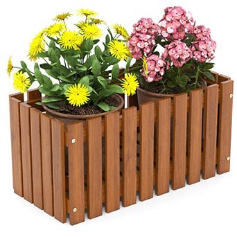 Costway 1 pc Solid wood patio furniture outdoor slat style flower planter box flowerpot