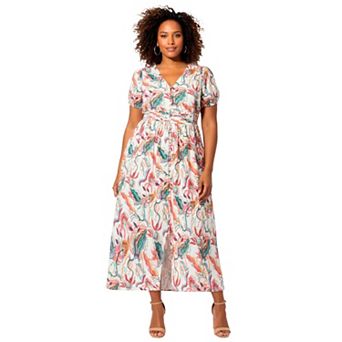 Avenue Women's Plus Size Button Front Midi Dress