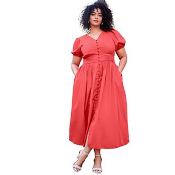 Avenue Women's Plus Size Button Front Midi Dress
