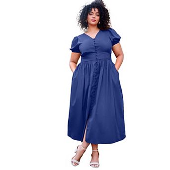 Avenue Women's Plus Size Button Front Midi Dress