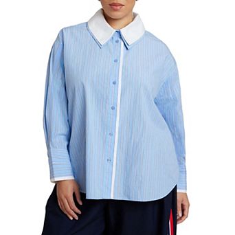 ELOQUII Women's Plus Size Double Collared Button Up Top