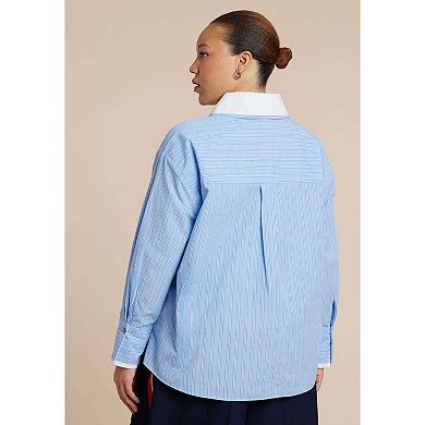 ELOQUII Women's Plus Size Double Collared Button Up Top