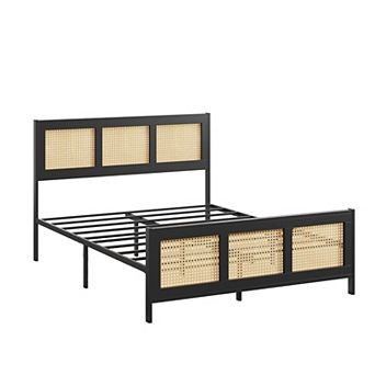 Rattan Bed Frame with Headboard, Boho Cane Platform Bed Frame, No Box Spring Needed