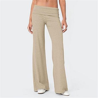 Women's Lounge Yoga Pants Fold Over Low Waist Wide Leg Flare Leggings Bell Bottoms Y2K Sweatpants