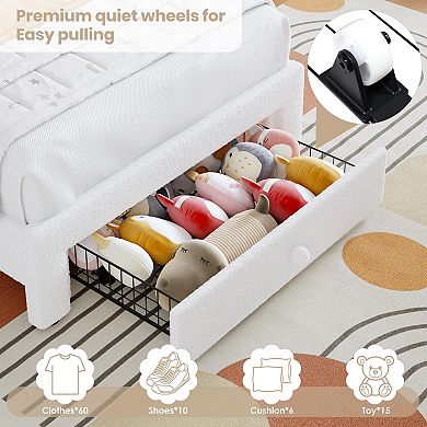 Upholstered LED Bed Frame with Storage Drawer and Rainbow Headboard, No Box Spring Needed