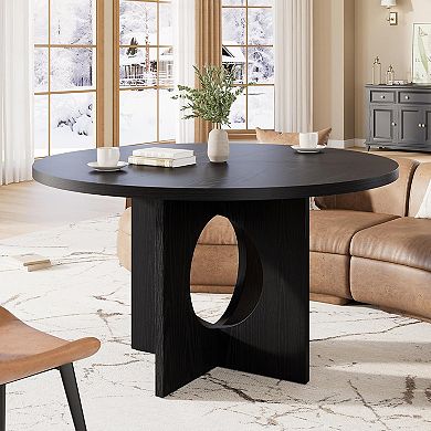 47" Round Pedestal Dining Table - Seats 4-6 People, Space-Saving Furniture for Kitchen & Apartment
