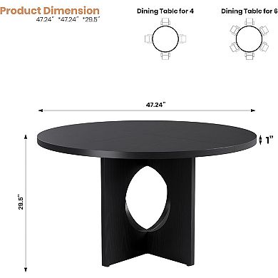 47" Round Pedestal Dining Table - Seats 4-6 People, Space-Saving Furniture for Kitchen & Apartment