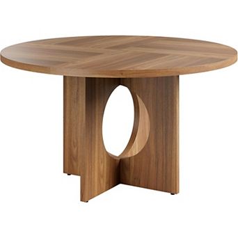 47" Round Pedestal Dining Table - Seats 4-6 People, Space-Saving Furniture for Kitchen & Apartment