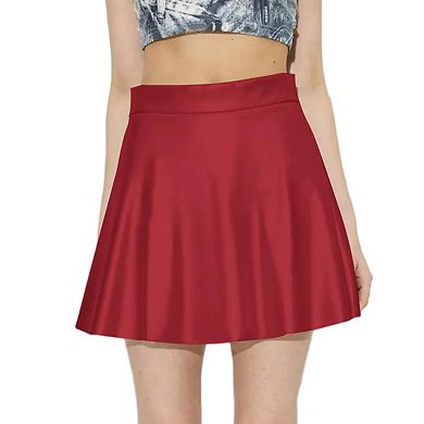 Women's Slimming High-Waisted Skirt PU Leather Hip-Length Pleated Skirt Leather Solid Ruffle Skirts