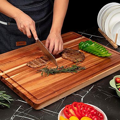 24 x 18 in Extra Large Acacia Cutting Board for Kitchen, Countertop Cutting Board with Juice Groove