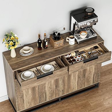 55" Buffet Cabinet with 2 Drawers & 4 Doors,Large Kitchen Dining Room Storage Organizer,Freestanding