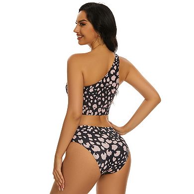 Women Cutout One Shoulder High Waisted Bikini High Cut Two Piece Swimsuits