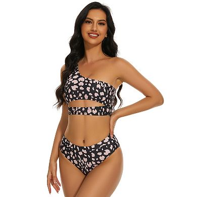 Women Cutout One Shoulder High Waisted Bikini High Cut Two Piece Swimsuits