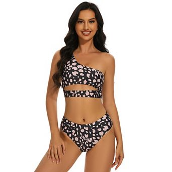 Women Cutout One Shoulder High Waisted Bikini High Cut Two Piece Swimsuits
